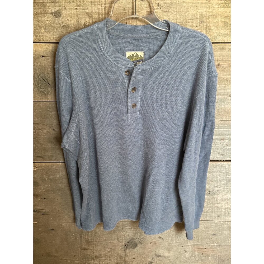 Eddie Bauer Mens Blue Long Sleeve Henley Shirt XL 100% Cotton Casual Sport